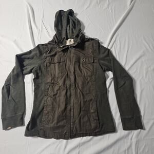 Ashley by 26 International Women's L Utility Jacket Hooded Cotton Gray Y2K